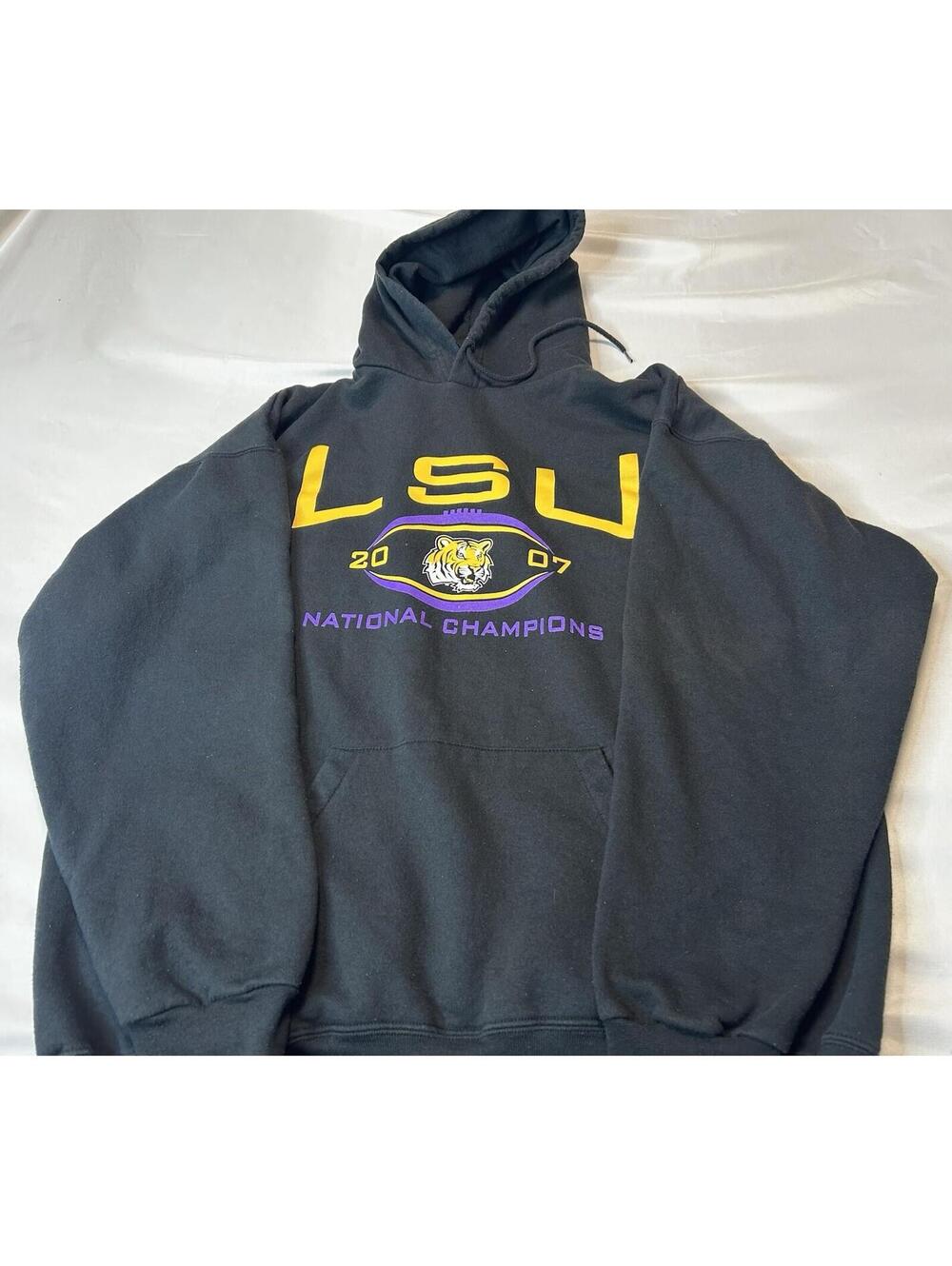LSU Tigers 2007 National Champions Hoodie XL Black B&E Sport Vintage